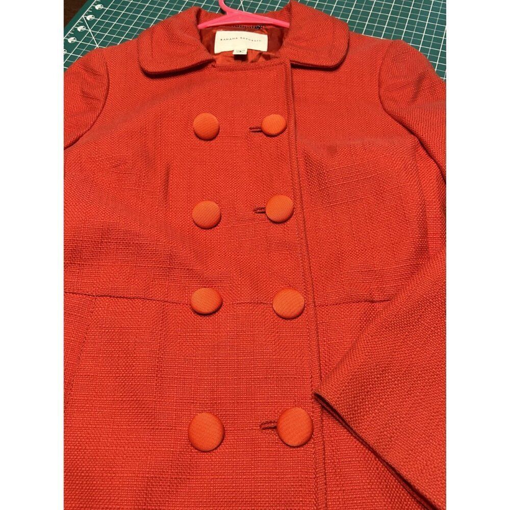 Banana Republic Women's Red Double-Breasted Peacoat Petite S Cotton & Ramie Blen - Picture 4 of 6